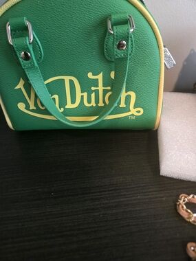 Von Dutch Green Mini Dome Bag with Yellow Logo NEW